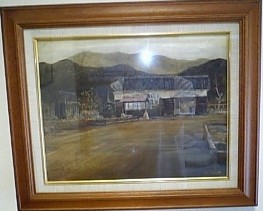 藤原氏生家玄関に掛けられている「羽安駅」の絵